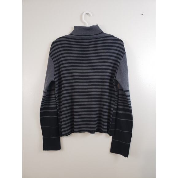 (N5) Y2K Anna Meazza Womens Sweater Size XL Turtleneck Striped Merino Wool - Picture 5 of 7